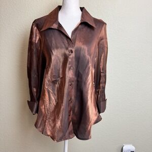 1830‎ Eighteen Thirty Women's Top Copper Disco Blouse NWT Size L 3/4 Sleeves